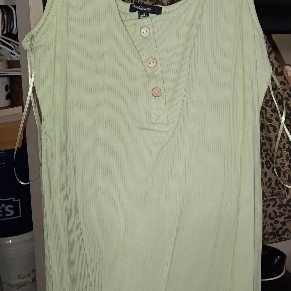 Ambiance Light Green Ribbed Henley Tank